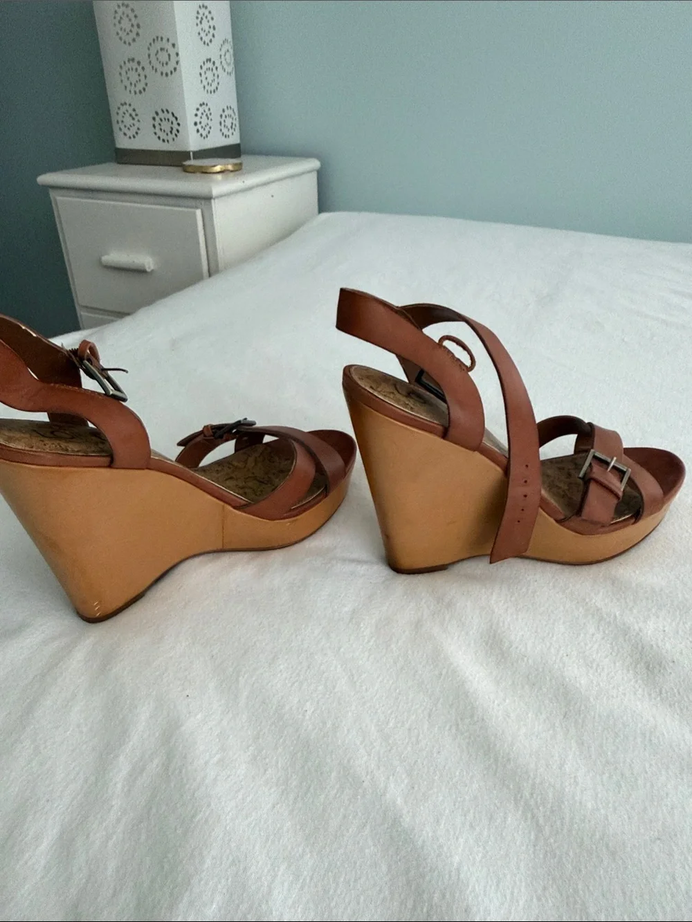 Women’s Brown Leather 5” Wedge Sandals with Buckle Straps